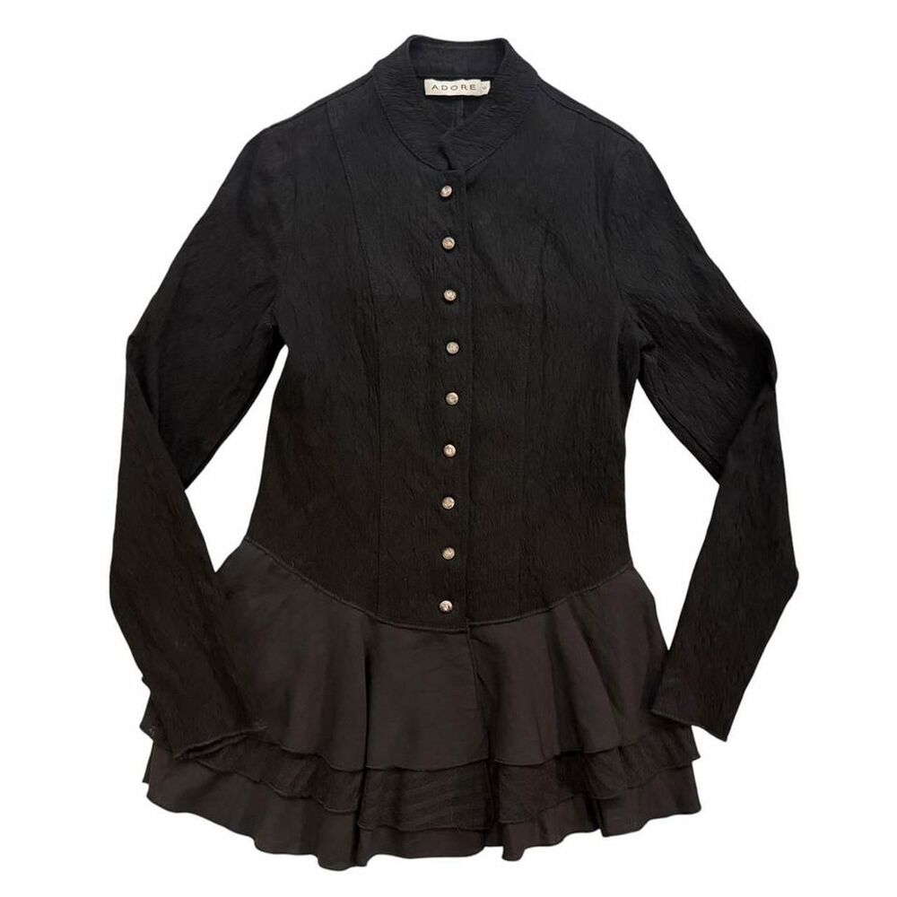 Adore black button up blouse with ruffle hem